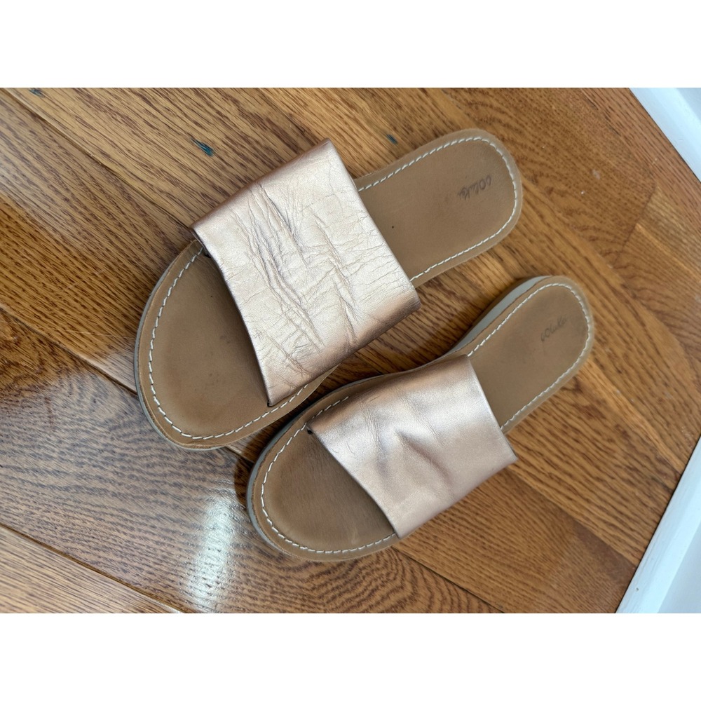 OluKai Kula Rose Gold Metallic Leather Slide Sandals 20396-OK34 Womens 7